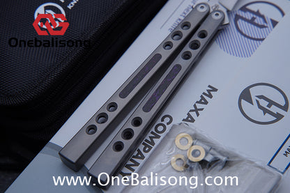 Maxace Snowy Owl Balisong Titanium TC4 Handle Bailu M390 Blade Imported Carbon Horse Patch Bushing