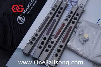 Maxace Snowy Owl Balisong Titanium TC4 Handle Bailu M390 Blade Imported Carbon Horse Patch Bushing