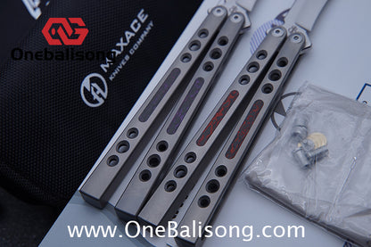 Maxace Snowy Owl Balisong Titanium TC4 Handle Bailu M390 Blade Imported Carbon Horse Patch Bushing
