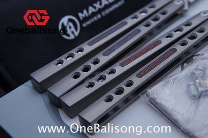 Maxace Snowy Owl Balisong Titanium TC4 Handle Bailu M390 Blade Imported Carbon Horse Patch Bushing