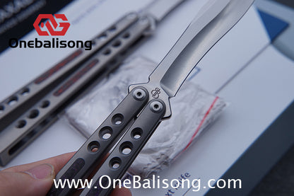 Maxace Snowy Owl Balisong Titanium TC4 Handle Bailu M390 Blade Imported Carbon Horse Patch Bushing