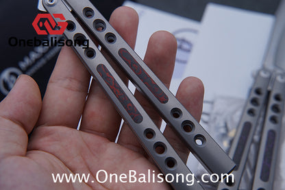Maxace Snowy Owl Balisong Titanium TC4 Handle Bailu M390 Blade Imported Carbon Horse Patch Bushing