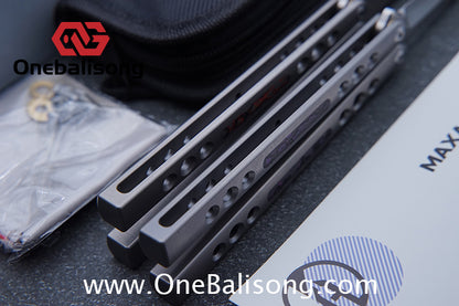 Maxace Snowy Owl Balisong Titanium TC4 Handle Bailu M390 Blade Imported Carbon Horse Patch Bushing