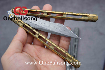 theone viper clone Titanium handle Damascus blade bushing One-piece structure