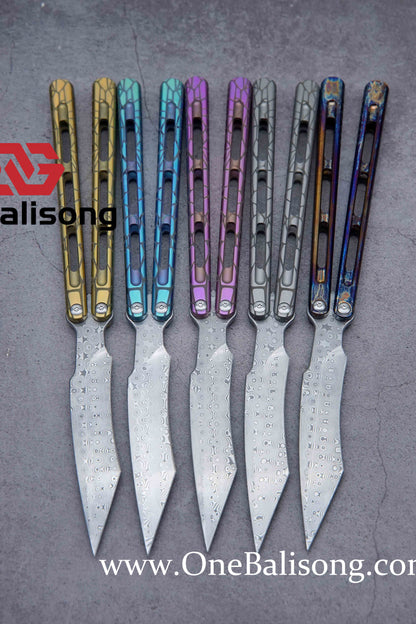 theone viper clone Titanium handle Damascus blade bushing One-piece structure