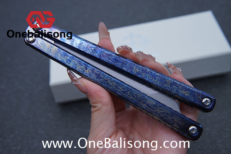 Baliplus Gaboon Balisong Clone Titanium Alloy Handle 14C28N Stainless Steel Blade Sandwich Structure