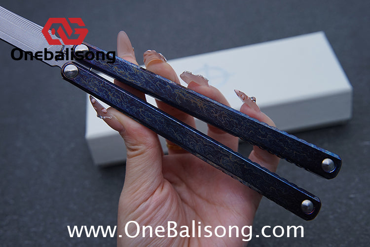 Baliplus Gaboon Balisong Clone Titanium Alloy Handle 14C28N Stainless Steel Blade Sandwich Structure