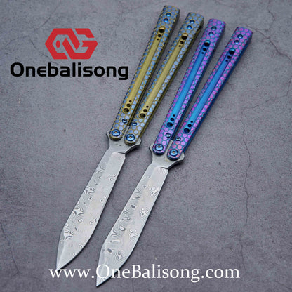 theone python clone Titanium handle Damascus steel blade Bushing
