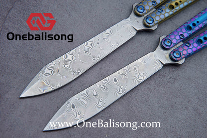 theone python clone Titanium handle Damascus steel blade Bushing