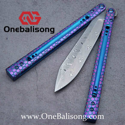 theone python clone Titanium handle Damascus steel blade Bushing