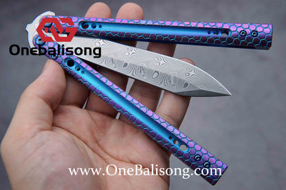 theone python clone Titanium handle Damascus steel blade Bushing
