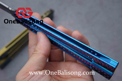 theone python clone Titanium handle Damascus steel blade Bushing