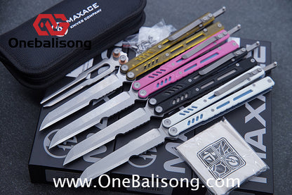 Maxace Banshee Balisong G10/PEI Patch Handle 10Cr15CoMoV Stone Washing Blade Bushing