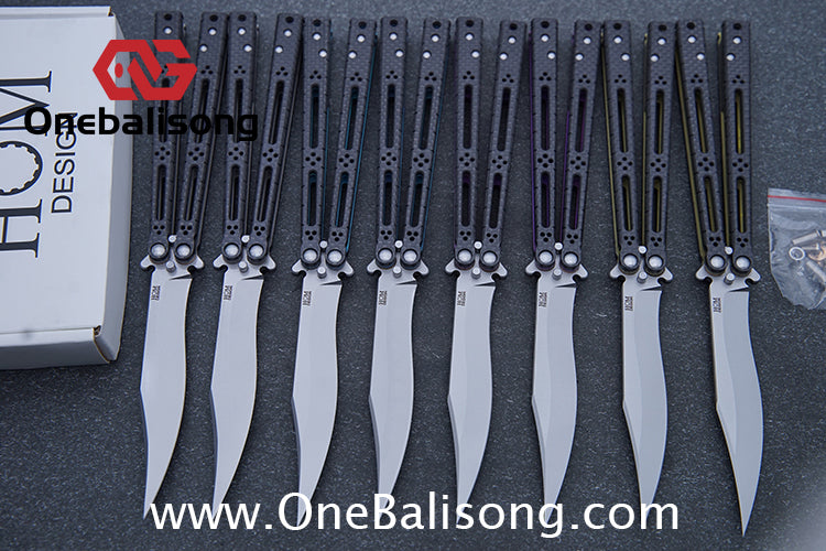 Small Fish HOM Bas Balisong Clone TC4 Titanium Alloy Lining Carbon Fiber Patch Handle 440C Stainless Steel Blade Bushings Sandwich Structure