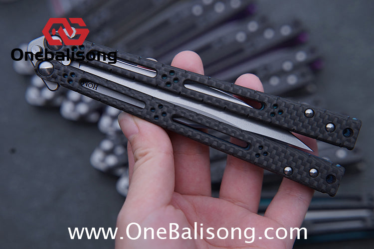 Small Fish HOM Bas Balisong Clone TC4 Titanium Alloy Lining Carbon Fiber Patch Handle 440C Stainless Steel Blade Bushings Sandwich Structure