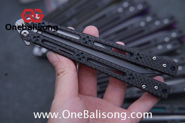 Small Fish HOM Bas Balisong Clone TC4 Titanium Alloy Lining Carbon Fiber Patch Handle 440C Stainless Steel Blade Bushings Sandwich Structure