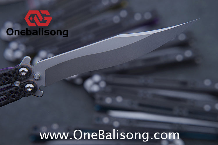 Small Fish HOM Bas Balisong Clone TC4 Titanium Alloy Lining Carbon Fiber Patch Handle 440C Stainless Steel Blade Bushings Sandwich Structure