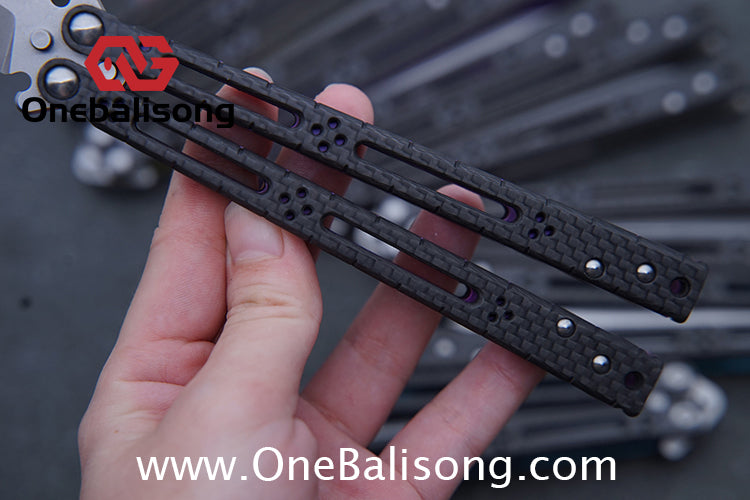 Small Fish HOM Bas Balisong Clone TC4 Titanium Alloy Lining Carbon Fiber Patch Handle 440C Stainless Steel Blade Bushings Sandwich Structure