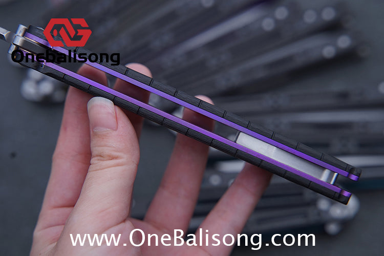 Small Fish HOM Bas Balisong Clone TC4 Titanium Alloy Lining Carbon Fiber Patch Handle 440C Stainless Steel Blade Bushings Sandwich Structure
