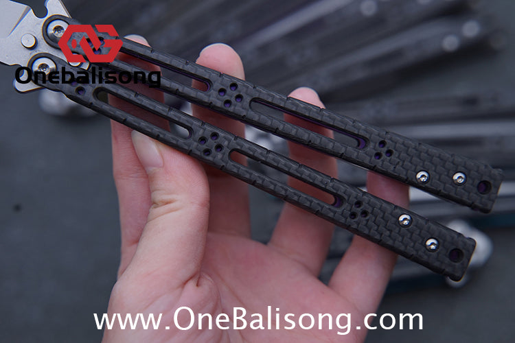 Small Fish HOM Bas Balisong Clone TC4 Titanium Alloy Lining Carbon Fiber Patch Handle 440C Stainless Steel Blade Bushings Sandwich Structure