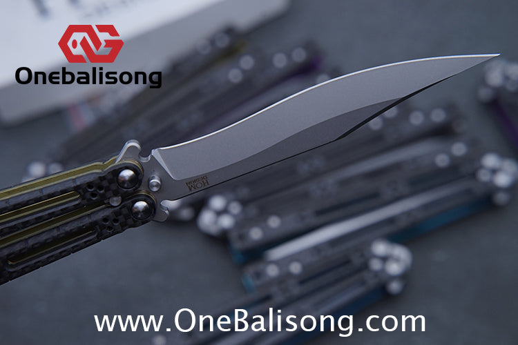 Small Fish HOM Bas Balisong Clone TC4 Titanium Alloy Lining Carbon Fiber Patch Handle 440C Stainless Steel Blade Bushings Sandwich Structure