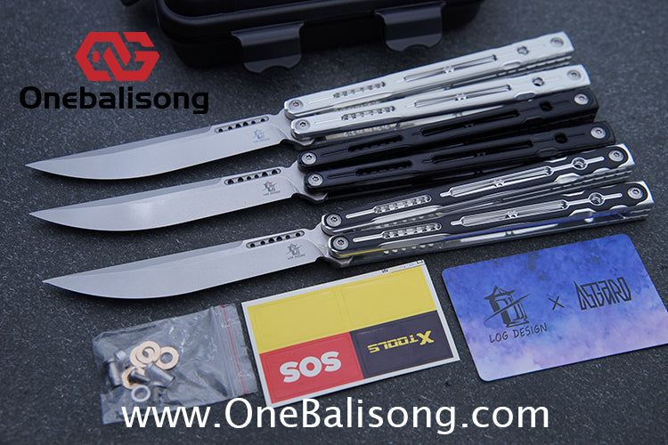 LOG & Asgard Lyra Balisong Aluminum Alloy Handle G10 paster Stainless Steel Fake Blade Sandwich Structure Bushing
