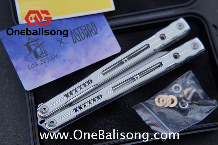 LOG & Asgard Lyra Balisong Aluminum Alloy Handle G10 paster Stainless Steel Fake Blade Sandwich Structure Bushing