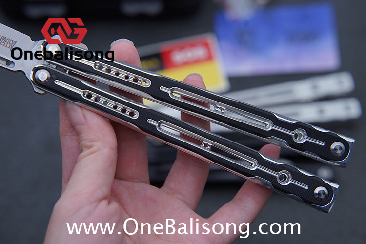 LOG & Asgard Lyra Balisong Aluminum Alloy Handle G10 paster Stainless Steel Fake Blade Sandwich Structure Bushing