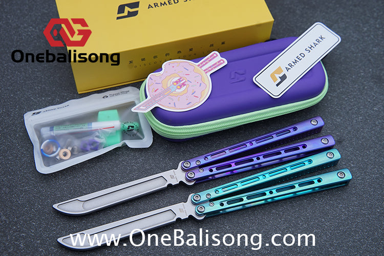 ARMED SHARK MASHIN Balisong Clone TC4 Titanium Alloy Handle 5CR15 Stainless Steel Blade Bushing