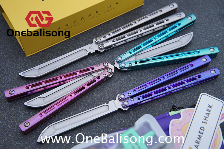 ARMED SHARK MASHIN Balisong Clone TC4 Titanium Alloy Handle 5CR15 Stainless Steel Blade Bushing