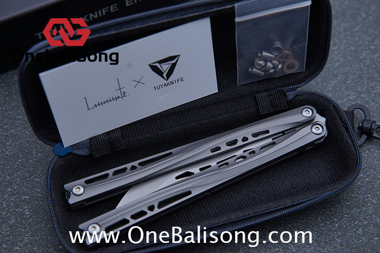 TUYAKNIFE Jormungandr Balisong TC4 Titanium Alloy Handle M390 Stainless Steel Blade Bushing