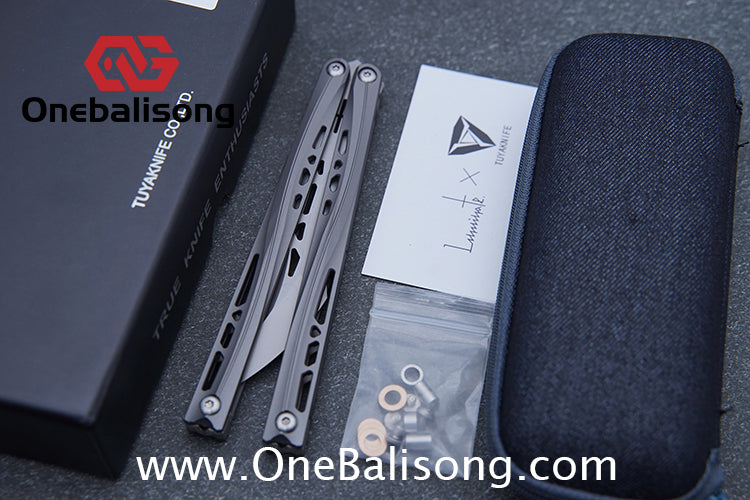 TUYAKNIFE Jormungandr Balisong TC4 Titanium Alloy Handle M390 Stainless Steel Blade Bushing
