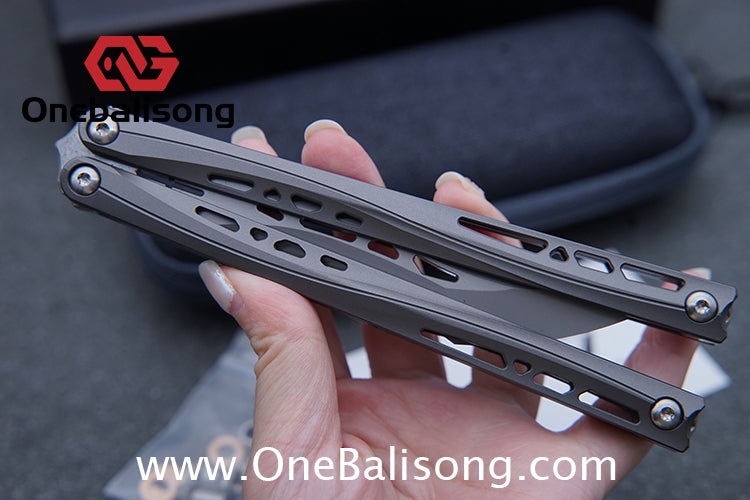 TUYAKNIFE Jormungandr Balisong TC4 Titanium Alloy Handle M390 Stainless Steel Blade Bushing