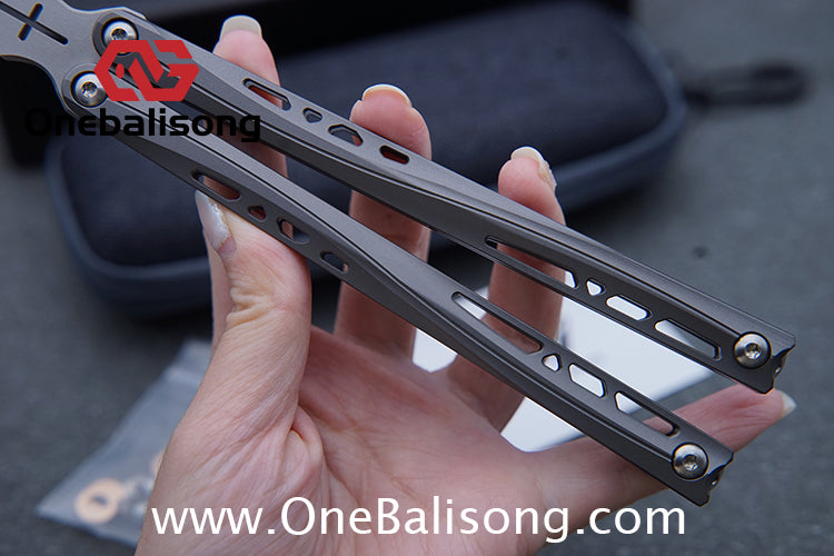 TUYAKNIFE Jormungandr Balisong TC4 Titanium Alloy Handle M390 Stainless Steel Blade Bushing