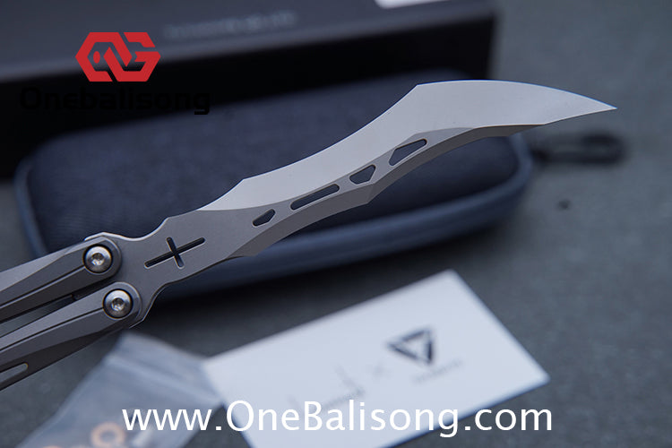 TUYAKNIFE Jormungandr Balisong TC4 Titanium Alloy Handle M390 Stainless Steel Blade Bushing