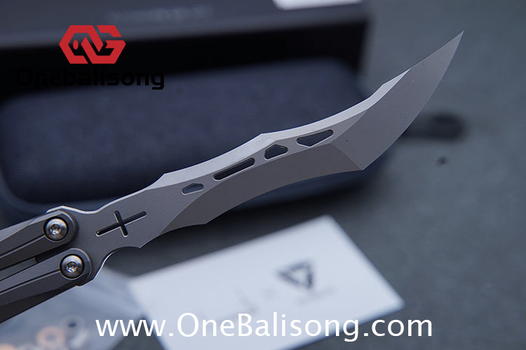TUYAKNIFE Jormungandr Balisong TC4 Titanium Alloy Handle M390 Stainless Steel Blade Bushing