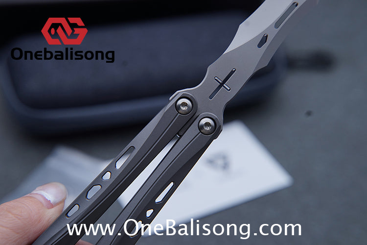 TUYAKNIFE Jormungandr Balisong TC4 Titanium Alloy Handle M390 Stainless Steel Blade Bushing