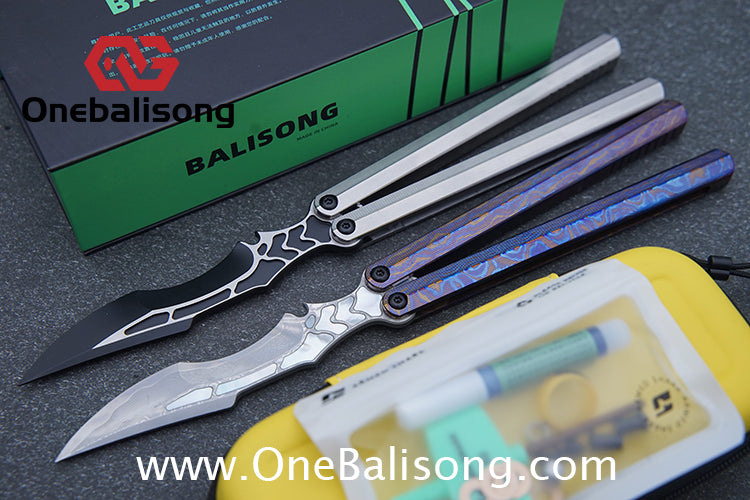 Armed Shark CK Viper Balisong Clone TC4 Titanium Alloy/Titanium Damascus Handle 14C28N MOV/Damascus Stainless Steel Fake Blade