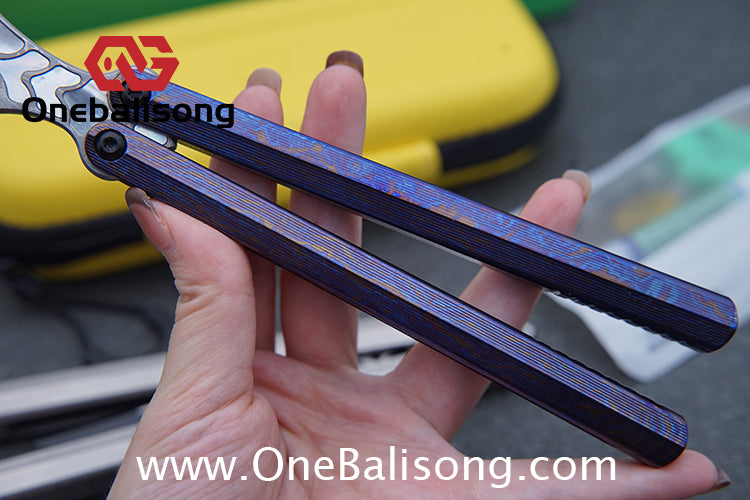 Armed Shark CK Viper Balisong Clone TC4 Titanium Alloy/Titanium Damascus Handle 14C28N MOV/Damascus Stainless Steel Fake Blade