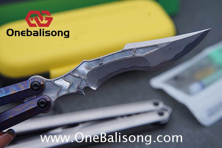Armed Shark CK Viper Balisong Clone TC4 Titanium Alloy/Titanium Damascus Handle 14C28N MOV/Damascus Stainless Steel Fake Blade