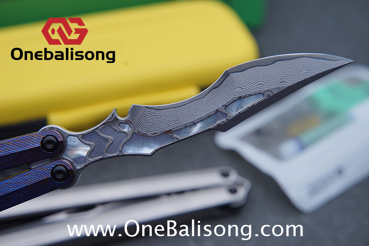 Armed Shark CK Viper Balisong Clone TC4 Titanium Alloy/Titanium Damascus Handle 14C28N MOV/Damascus Stainless Steel Fake Blade