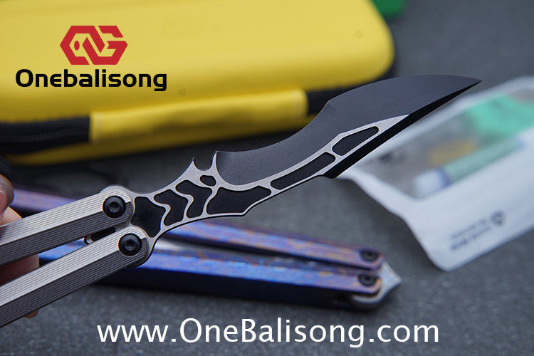 Armed Shark CK Viper Balisong Clone TC4 Titanium Alloy/Titanium Damascus Handle 14C28N MOV/Damascus Stainless Steel Fake Blade