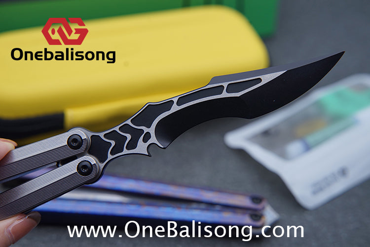 Armed Shark CK Viper Balisong Clone TC4 Titanium Alloy/Titanium Damascus Handle 14C28N MOV/Damascus Stainless Steel Fake Blade