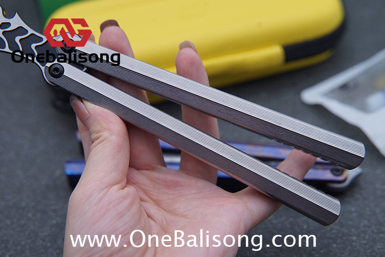 Armed Shark CK Viper Balisong Clone TC4 Titanium Alloy/Titanium Damascus Handle 14C28N MOV/Damascus Stainless Steel Fake Blade