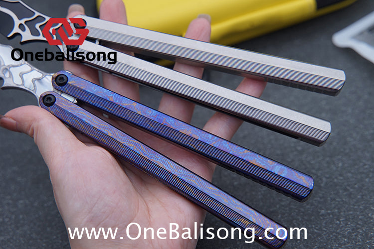 Armed Shark CK Viper Balisong Clone TC4 Titanium Alloy/Titanium Damascus Handle 14C28N MOV/Damascus Stainless Steel Fake Blade