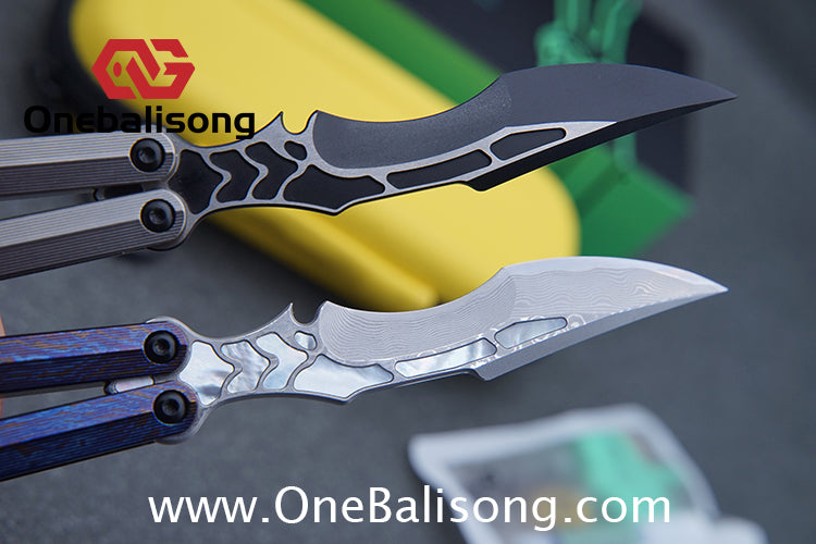 Armed Shark CK Viper Balisong Clone TC4 Titanium Alloy/Titanium Damascus Handle 14C28N MOV/Damascus Stainless Steel Fake Blade