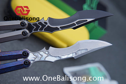 Armed Shark CK Viper Balisong Clone TC4 Titanium Alloy/Titanium Damascus Handle 14C28N MOV/Damascus Stainless Steel Fake Blade