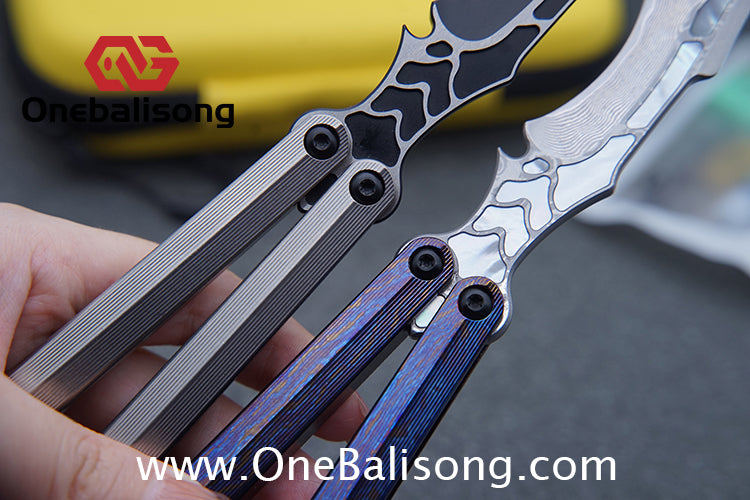 Armed Shark CK Viper Balisong Clone TC4 Titanium Alloy/Titanium Damascus Handle 14C28N MOV/Damascus Stainless Steel Fake Blade