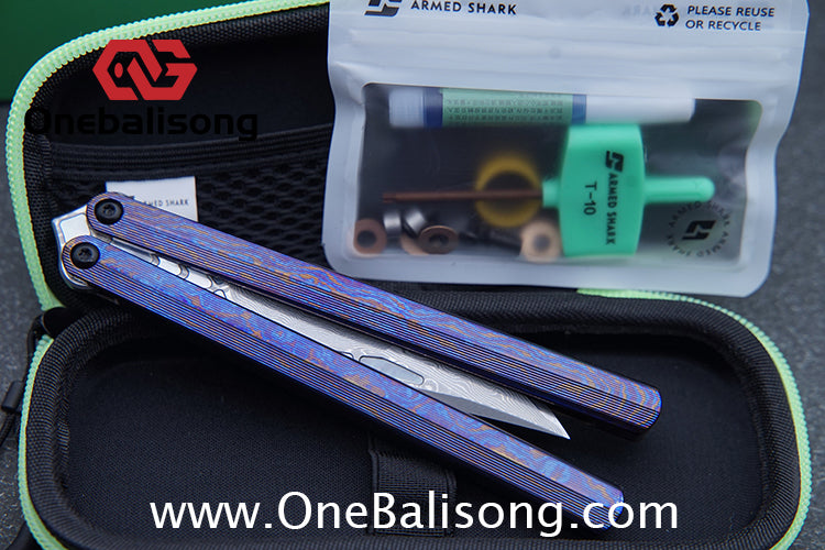 Armed Shark CK Viper Balisong Clone TC4 Titanium Alloy/Titanium Damascus Handle 14C28N MOV/Damascus Stainless Steel Fake Blade