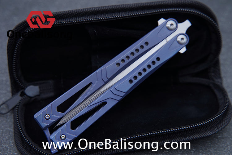 Roar Number 5 Bie Balisong TC4 Titanium Alloy Handle Steps Pattern M390/BG42 Stainless Steel Blade Sandwich Structure